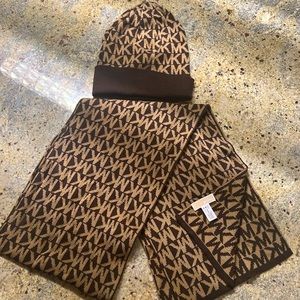 Michael Kors Hat and Scarf MK Logo All over